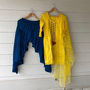 3 pcs patiala suit yellow and blue